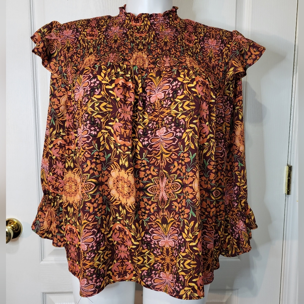 Cato Orange Floral Long Sleeve Top